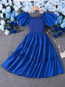 青少年女孩纯色无袖短裙，适合度假、夏季、旅行