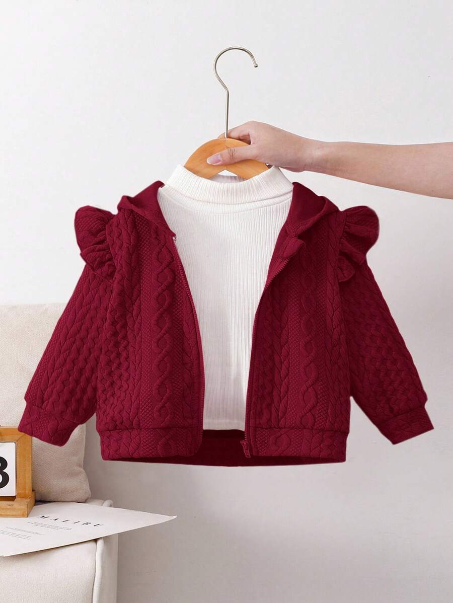 Babygirl 可爱休闲百搭纯色连帽长袖夹克 秋冬款 - 酒紅色 - 查看 1