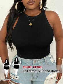 SHEIN PETITE CURVE Plus Size Casual Slim Fit White Open Shoulder Round Neck Camisole