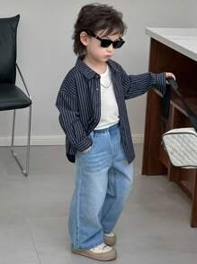 Dazy Kids 男童宽松直筒百搭牛仔裤，适合秋季穿着 - 中等水洗藍 - 查看 7