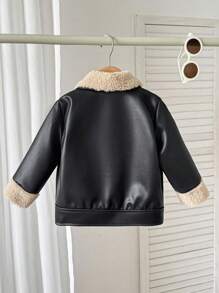 SHEIN Baby Boys Casual Versatile Thermal Lined Jacket, Autumn/Winter Fall - Black - View 2
