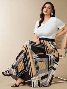 Flouryn Váy dài xếp ly họa tiết kẻ caro bất đối xứng cỡ lớn cho nữ, váy đi chơi thường ngày - Nhiều màu - Xem 6