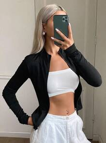 DAZY Women's Long Sleeve Slim Fit Casual Sports Open Cardigan Top, Street Casual Thin Jacket,Fall Women Clothes