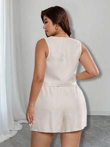 SHEIN PETITE Plus Size Women 2pcs Set Simple Vest And Loose Shorts, Stylish Commute Minimalist Elegant Elegant Summer Women Clothes, Business Casual Outfit