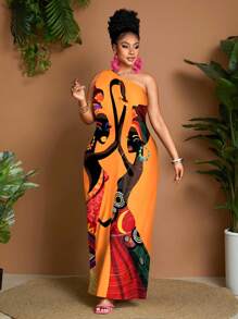 Maweii Mono holgado sin mangas con estampado gráfico para mujer de talla grande, estilo de moda casual de chica sexy