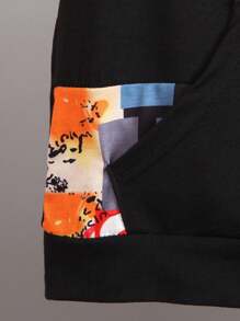 SHEIN Young Boy Graphic Print Short Sleeve Contrast Raglan Sleeve Hoodie And Shorts Set, Suitable For Summer Getaway, Holiday, Travel, Relax, Sunbathing - Black - View 8