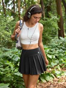 In My Nature Quần váy xếp ly cạp cao thời trang thường ngày cho nữ, đa năng, thể thao ngoài trời - màu đen - Xem 6