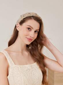 MOTF PREMIUM RHINESTONE FLORAL PATTERN MESH HEADBAND - Apricot - View 3