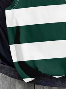 Manfinity Joysei 男士休闲条纹背心，夏季百搭绿白条纹背心 - 綠色 - 查看 4