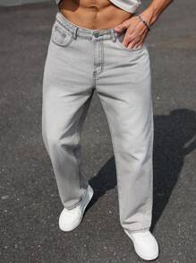 Manfinity Homme 街头时尚休闲洗水男士牛仔裤 - 灰色 - 查看 4