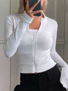 DAZY Women's Stand Collar Long Sleeve Casual T-Shirt, Sexy Street Style,Fall Women Clothes