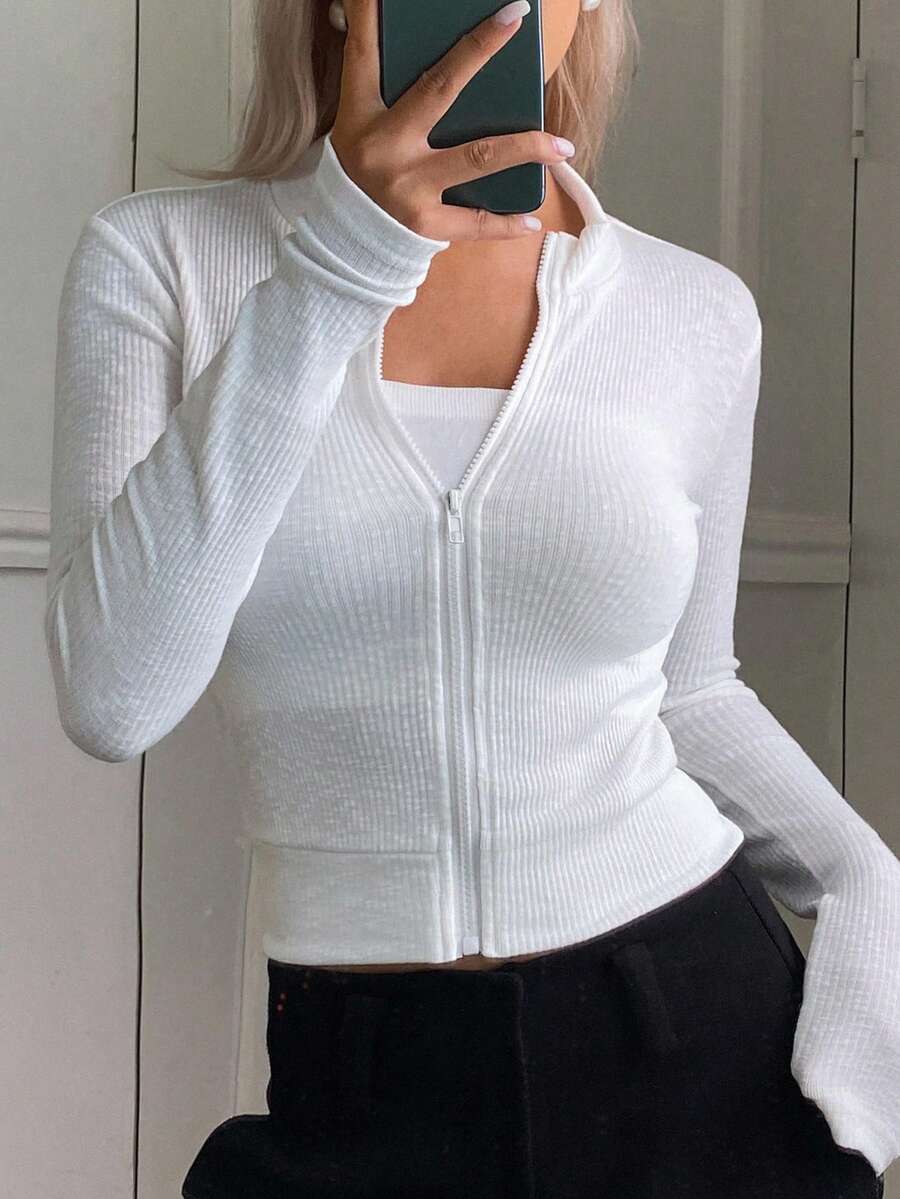 DAZY Women's Stand Collar Long Sleeve Casual T-Shirt, Sexy Street Style,Fall Women Clothes