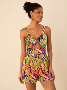 Travachic 女式热带印花宽松连体裤，宽肩带和镂空设计，女士度假装，夏季休闲度假连体裤 - 彩色 - 查看 3