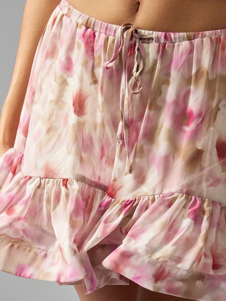 MISSGUIDED Floral Chiffon High Waisted Ruffle Hem Mini Skort Summer Festival Beachwear Flowy Party Boho Style Cute Short Skirt Bottoms Vacation Resort Wear