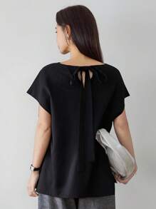 DAZY Women's Loose Business Casual Vest Top, Elegant Metal Buckle Twist Decor Hollow Drawstring Tie Waistcoat, Suitable For Office, Commuting, Spring, Summer, Autumn