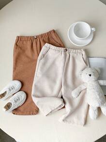 SHEIN 2pcs/Set Baby Boy/Girl Casual Solid Color Simple Corduroy Elastic Waist Pants, All-Match Comfortable Trousers Multi-Pack Fall Winter - Multicolor - View 3