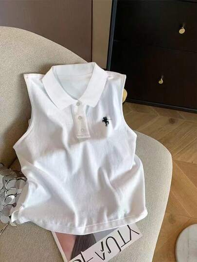 SHEIN 女式简约刺绣无袖背心