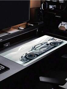 SHEIN Extra-Large White Sports Car Design Gaming Mouse Pad - 89.92 X 39.88 Cm, Non-Slip Rubber Base, Extended Desk Mat For Gamers And Office Use Back To School - Multicolor - View 9