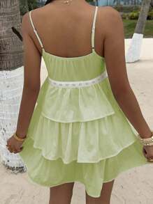 Sunnyshic Women's Vacation Casual Lace Trim Ruffle Hem Cami Mini Dress - Green - View 2
