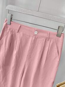 INAWLY Women Summer Solid Color Single Button Vest And Loose Casual Pants With Pockets Two-Piece Set - Dusty Pink - View 5