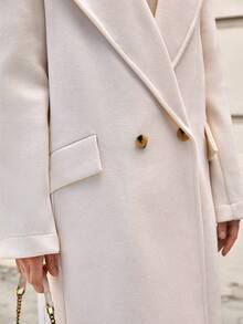 CLARA VERO Áo khoác dài thanh lịch hai hàng khuy có ve áo khoét và túi có nắp, sạch sẽ, vừa vặn và phù hợp với mùa đông - trắng - Xem 7
