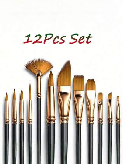 مجموعة فرش رسم 12 قطعة للرسم بالزيت والألوان المائية، طقم فرشاة فنان احترافي للرسم بالزيت والأكريليك والكانفاس والغواش