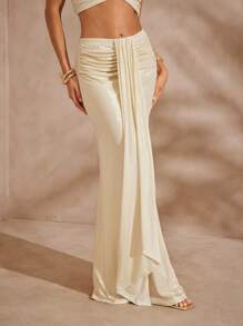 Hauture 性感夏日假期锡箔液体凝胶腰带褶饰美人鱼长裙 - 杏色 - 查看 1