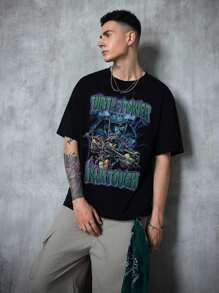 TEENAGE MUTANT NINJA TURTLES | SHEIN Men's Casual Letter & Turtle Print Round Neck Short Sleeve T-Shirt, Summer, Emo, 2000s Style