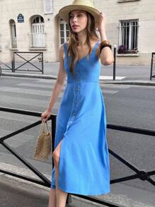 Pariaura Locker sitzend Single-Breasted Kleid mit Spaghetti-Trägern für Damen für den Sommer