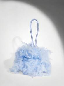SHEIN BAE 女士仿羽毛装饰手拿包，黑色，奢华派对和俱乐部手提包 - 淺藍色 - 查看 2