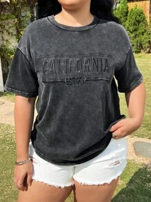 SHEIN EZwear 大尺碼女士黑色圓領短袖T恤