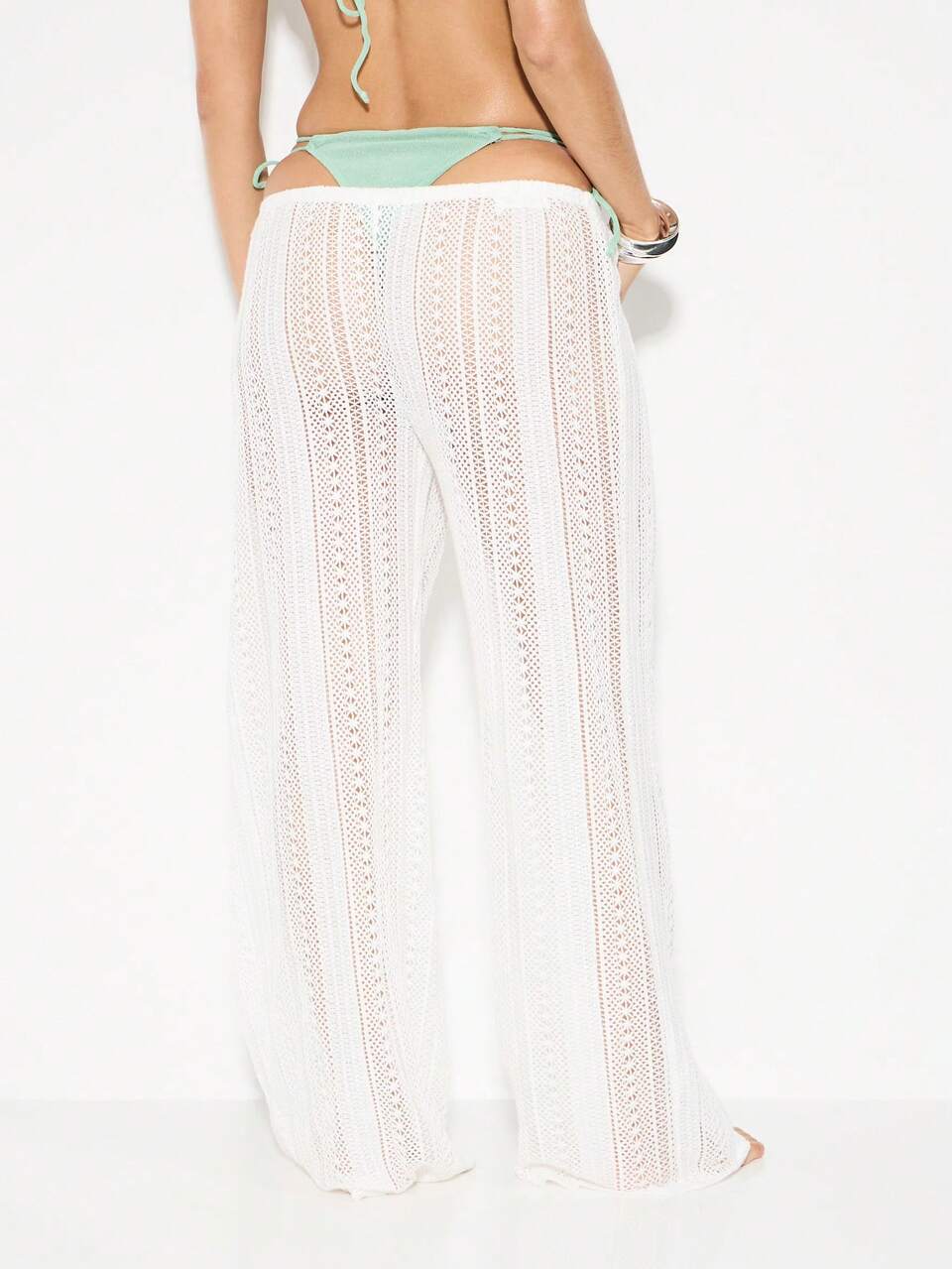 KIZN Crochet Beach Pants Wide Leg Knitted Trousers With Drawstring