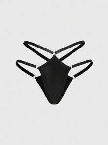 ROMWE Grunge Punk Bộ đồ lót dây và áo ngực có gọng PU Dark Punk, gợi cảm - màu đen - Xem 10