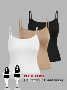 SHEIN PETITE CURVE 大码女装三件套紧身休闲吊带背心基础款，适合夏季、情人节、派对、海滩、夏季假期、休闲场合 - 彩色 - 查看 1