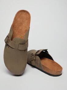 SHUZIA Zuecos con plantilla de corcho con puntera redonda, correa con hebilla y soporte de arco cómodo para hombres