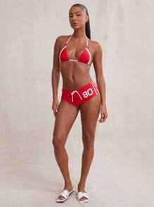 NYA SZN 女士两件套泳衣比基尼短款露肩运动条纹沙滩度假红色泳装套装 - 紅白色 - 查看 3