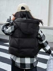 DAZY Tween Girls Winter Hooded Solid Color Casual Padded Vest - Black - View 3