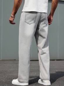 Manfinity Homme 街头时尚休闲洗水男士牛仔裤 - 灰色 - 查看 2