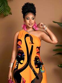 Maweii Mono holgado sin mangas con estampado gráfico para mujer de talla grande, estilo de moda casual de chica sexy