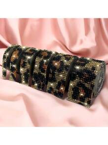 1 Yard Self Adhesive Crystal Rhinestone Ribbon, Rhinestone Strips, DIY Diamond Bling Ribbon Stickers Rhinestone Tape Roll For Crafts Phone Car Decorations - leopard print - View 1