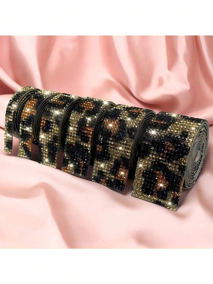 1 Yard Self Adhesive Crystal Rhinestone Ribbon, Rhinestone Strips, DIY Diamond Bling Ribbon Stickers Rhinestone Tape Roll For Crafts Phone Car Decorations - leopard print - View 1