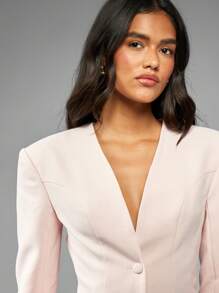 MISSGUIDED Giacca elegante senza colletto, di taglio corto per il lavoro, da indossare a matrimoni, ufficio, per colloqui, in occasioni formali in primavera e autunno