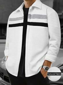 Manfinity Homme Veste à manches longues décontractée pour hommes avec boutons et rayures contrastées