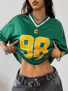 Coolane 女士春夏节日复古街头运动服迷彩数字印花棒球球衣 T 恤