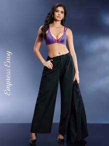 EmpressEnvy Women's Floral Lace Bow Design Fashion Bra Lace Bra Push Up Bra Criss Cross Bra Purple Bra