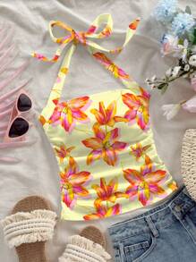 Soleia 女式花卉印花露背度假休闲上衣 - 彩色 - 查看 1