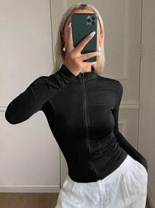 DAZY Women's Long Sleeve Slim Fit Casual Sports Open Cardigan Top, Street Casual Thin Jacket,Fall Women Clothes