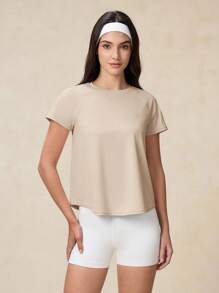 OutZeal 女士户外运动T恤，防紫外线，凉爽触感，交叉褶皱设计 - 卡其色 - 查看 4