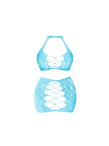 2pcs Ladies' Sexy Mesh Clothing Lingerie Set For Going Out - Baby Blue - View 7