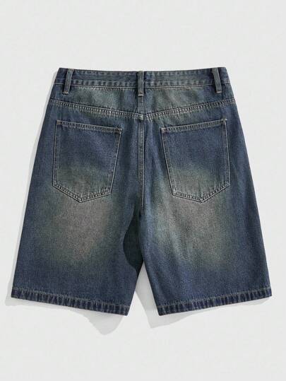 Street Life Shorts de carga de mezclilla de ajuste holgado informal para hombre con bolsillos con bordado de estrellas